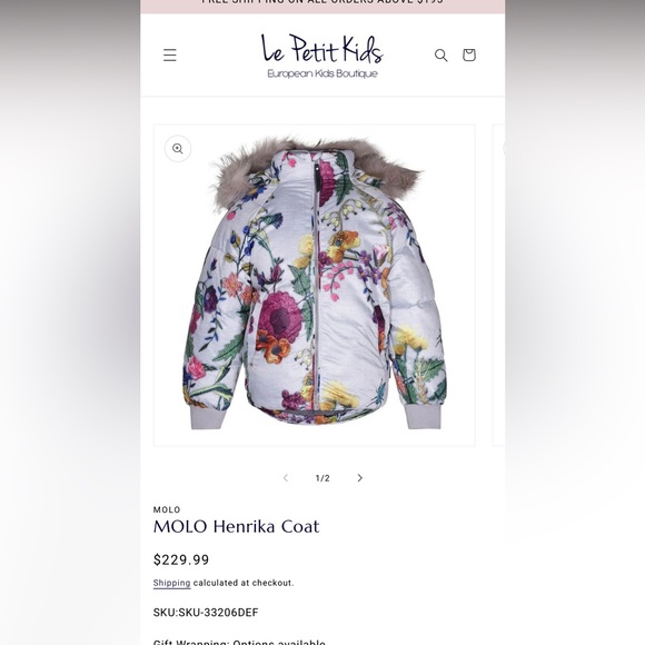 Molo Multicolor Floral Puffer Jacket with Fur Hood - Picture 4 of 12